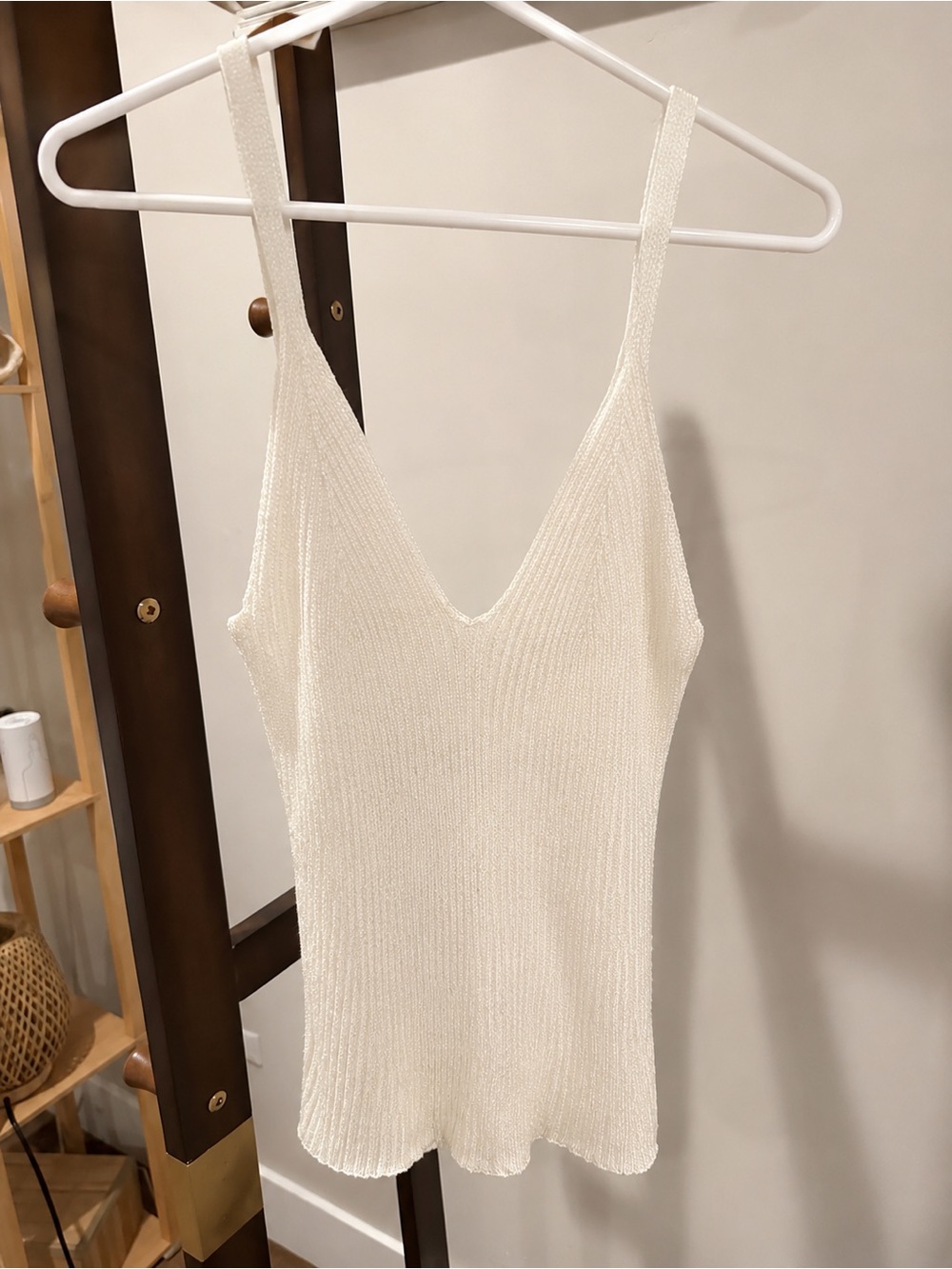 INTERMIX Cream Ribbed V-Neck Tank Top - Picture 2 of 6